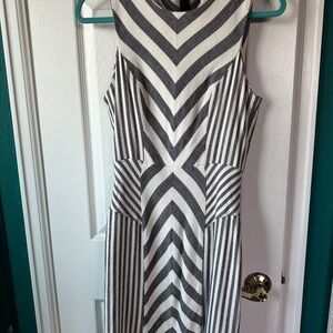 Milly Chevron Striped Midi Dress in Black and White